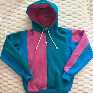 Teddy Fresh OG Colorblock Hoodie Size Small Pink Teal Blue Retro Y2K Rare